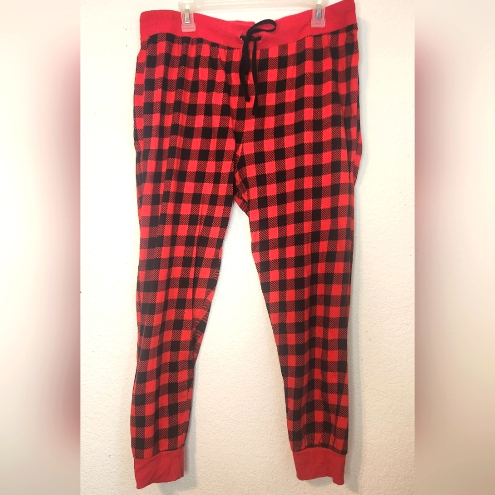Jammies for your Families Women's Red/Black Checkered Jogger PJ Pants, Size‎ XL